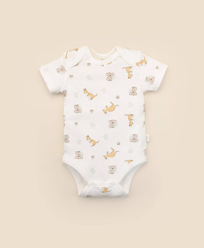 Lūmmi in Colour Babywear - Organic Cotton Baby Short Sleeve Bodysuit - Kangaroo & Koala