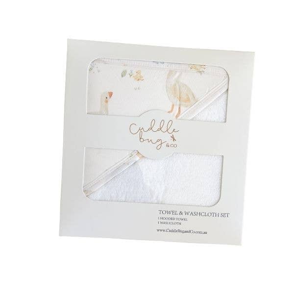 Hooded Towel & Wash Cloth Set Goosey Gander