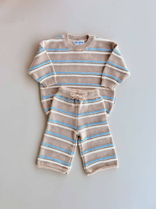 FRECKLES the label - Raised Stripe Knit SET  | Oat/Arctic/Snow
