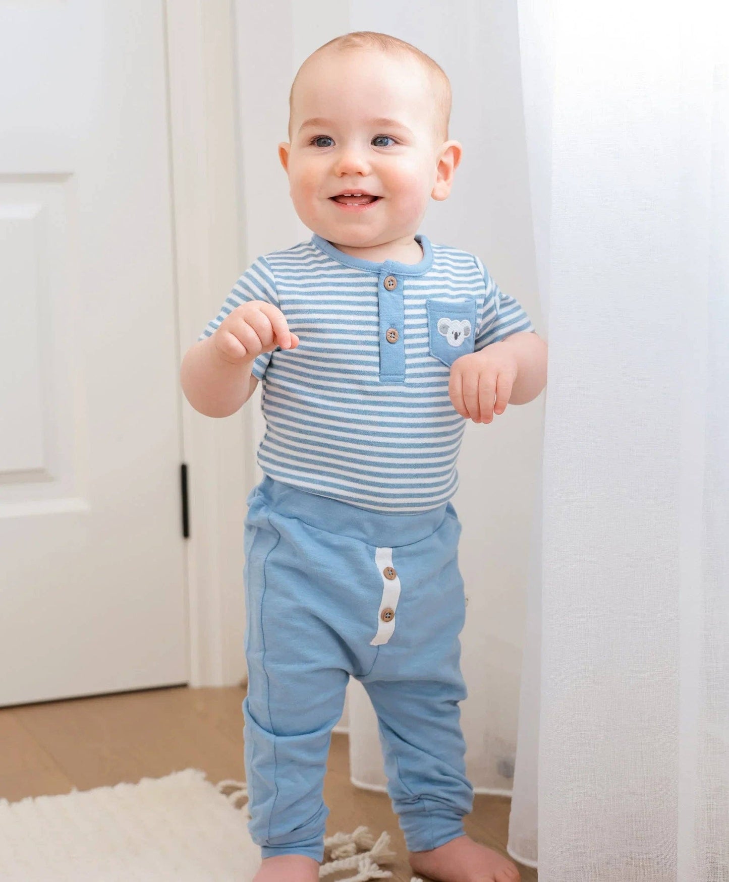 Lūmmi in Colour Babywear - Organic Cotton Button Pants - Sky Blue