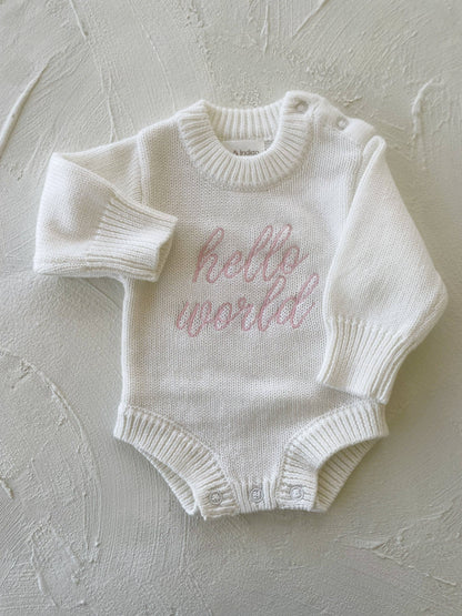 Elke & Indigo - Hello World L/S Romper - White/Pink