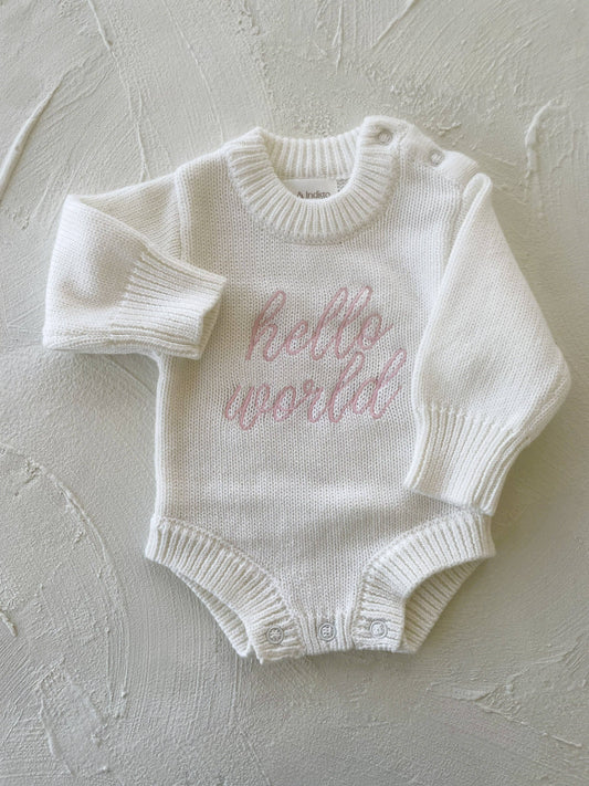 Elke & Indigo - Hello World L/S Romper - White/Pink