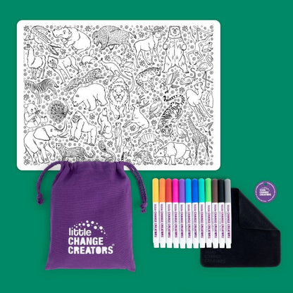 Little Change Creators - SAFARI | Washable Animal Colouring Activity Mat