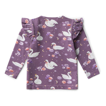 Snuggle Hunny - Midnight Swan Organic Long Sleeve Top with Frill