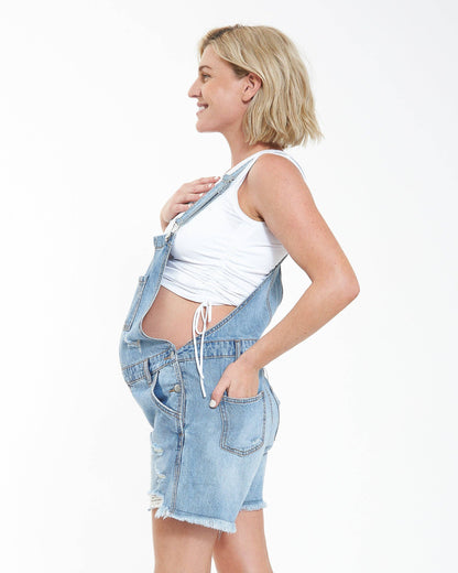 Ripe Maternity - Denim Short Overalls Pale Blue
