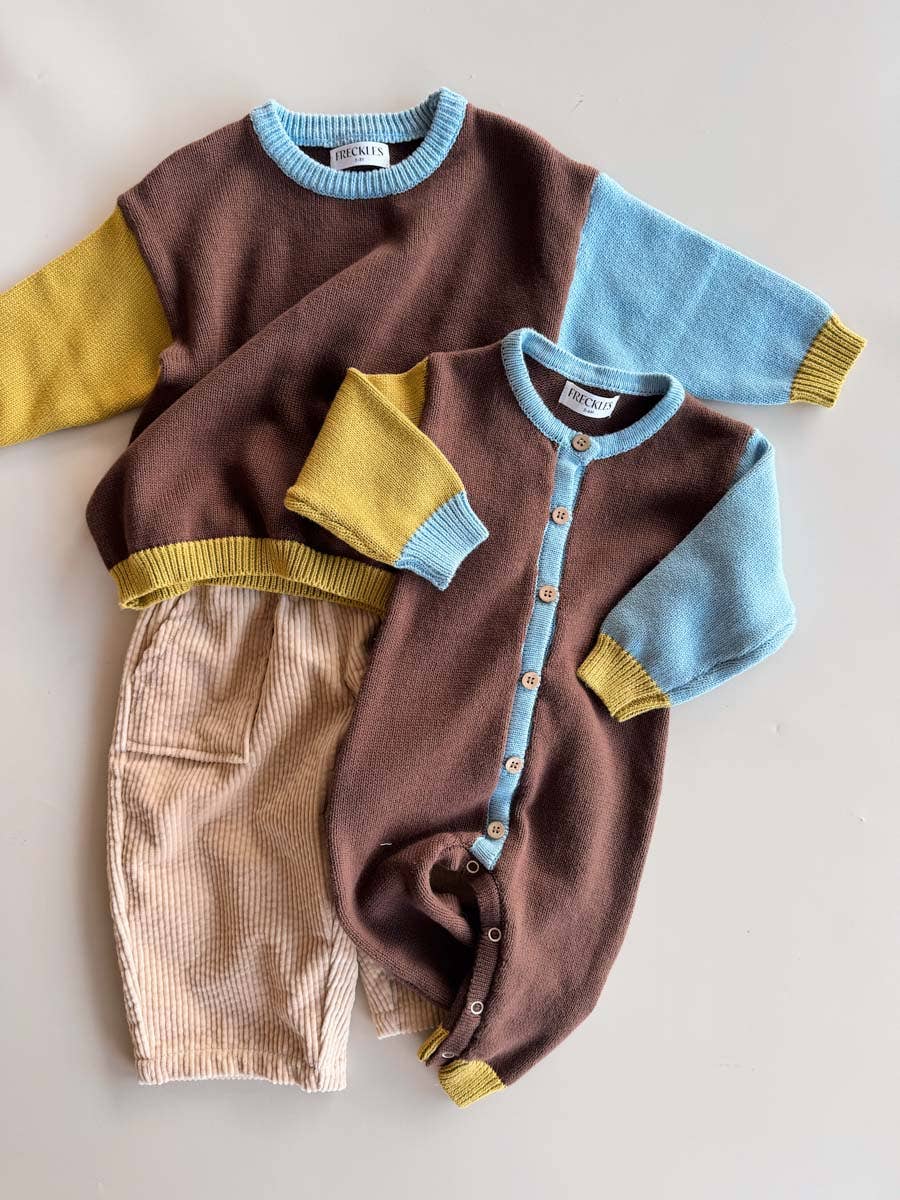 FRECKLES the label - Cotton Knit Romper | Brown/Blue/Green