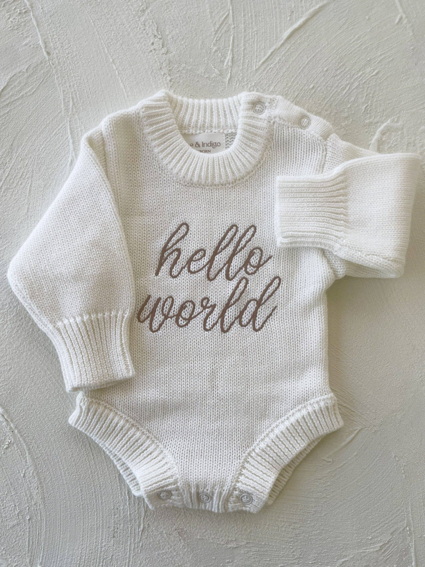 Elke & Indigo - Hello World L/S Romper - White/Mocha
