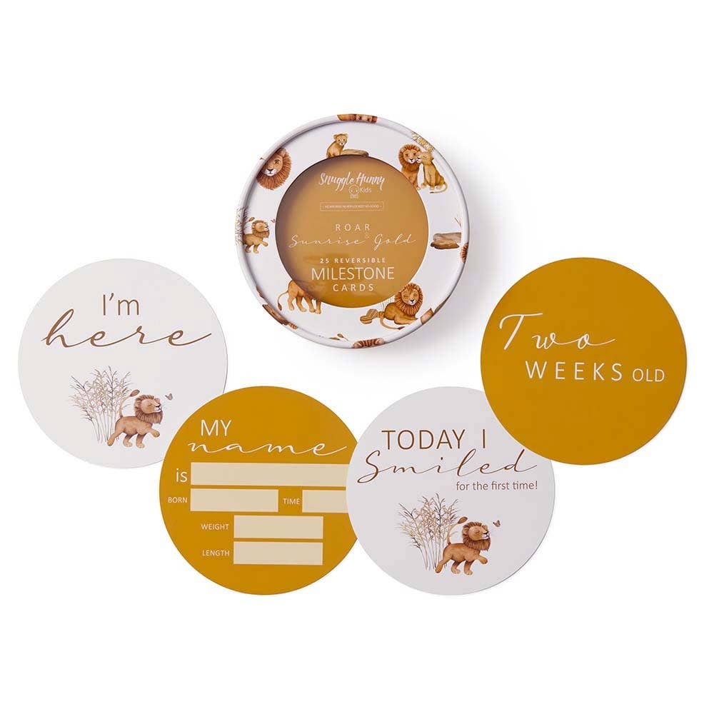 Snuggle Hunny - Lion & Sunrise Gold Reversible Milestone Cards