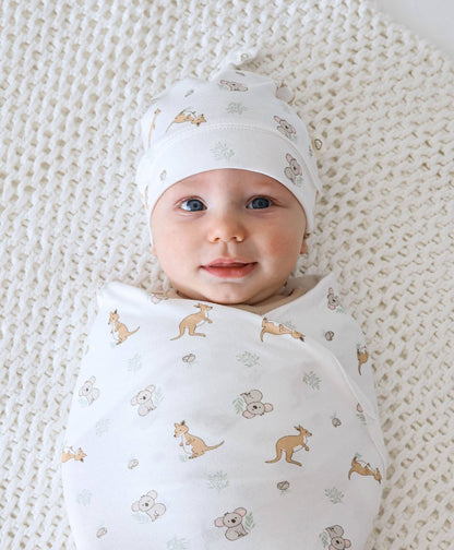 Lūmmi in Colour Babywear - Organic Cotton Baby Beanie - Kangaroo & Koala