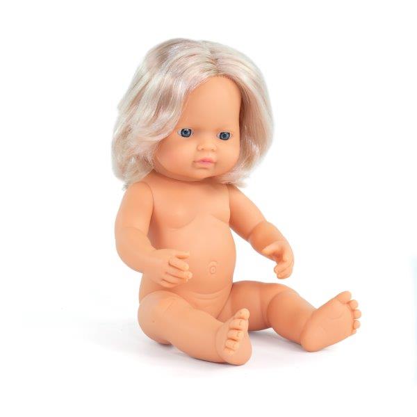 Miniland anatomically correct blonde caucasian girl baby doll 38cm