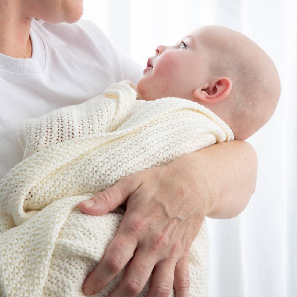 Living Textiles - Bassinet Cotton Cellular Blanket - Natural White
