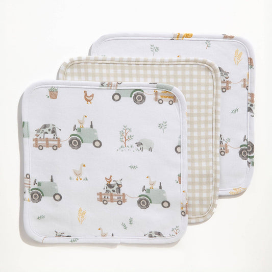 Living Textiles - 3 Pack Wash Cloths  - Tractor Ride