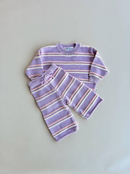 FRECKLES the label - Raised Stripe Knit SET  | Aster/Sweetpea/Snow