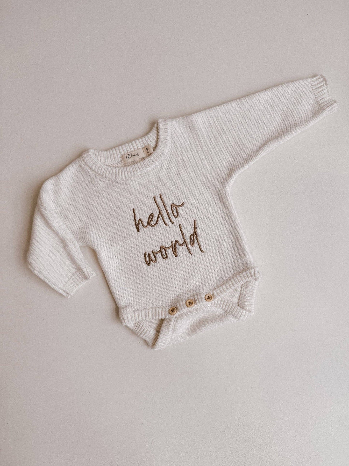 Petite + Co - HELLO WORLD - CLASSIC BIRTH ANNOUNCEMENT ROMPER | MILK