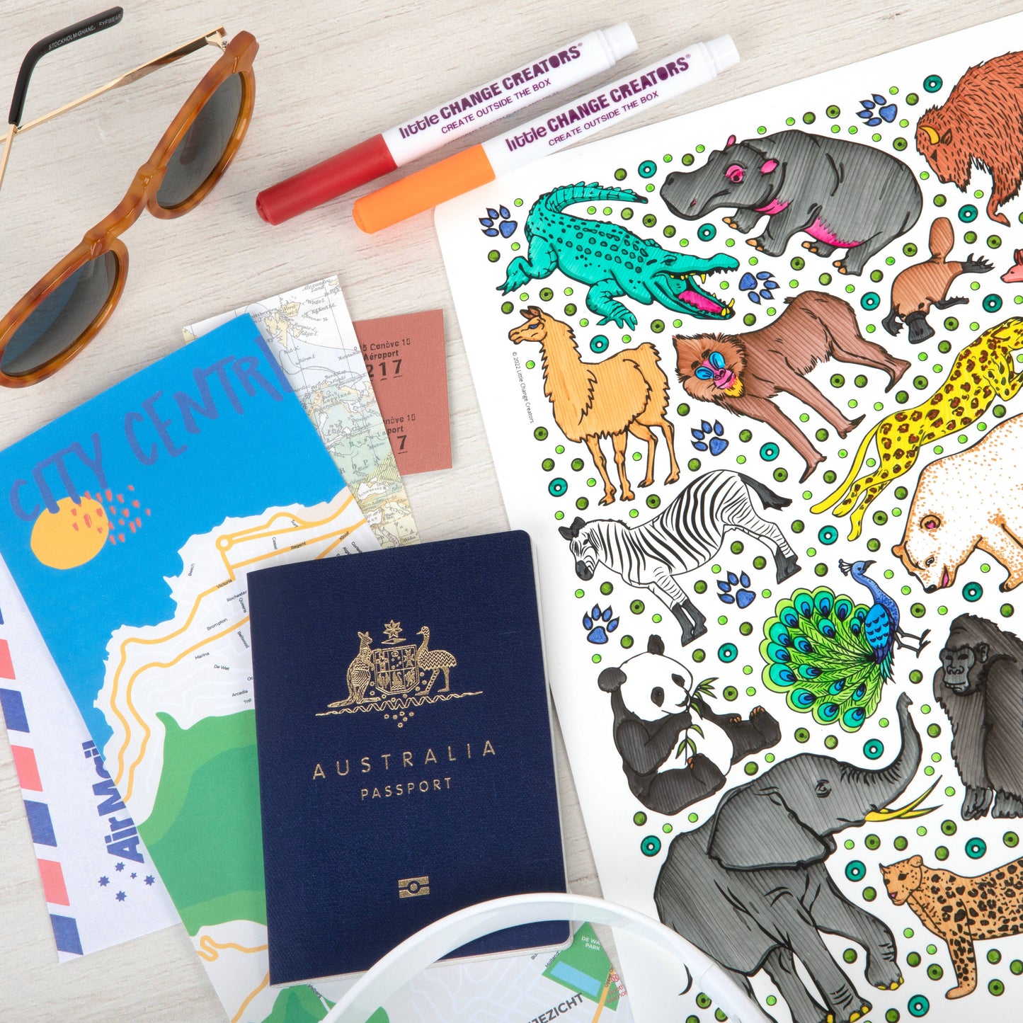Little Change Creators - SAFARI | Washable Animal Colouring Activity Mat