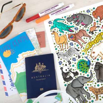Little Change Creators - SAFARI | Washable Animal Colouring Activity Mat