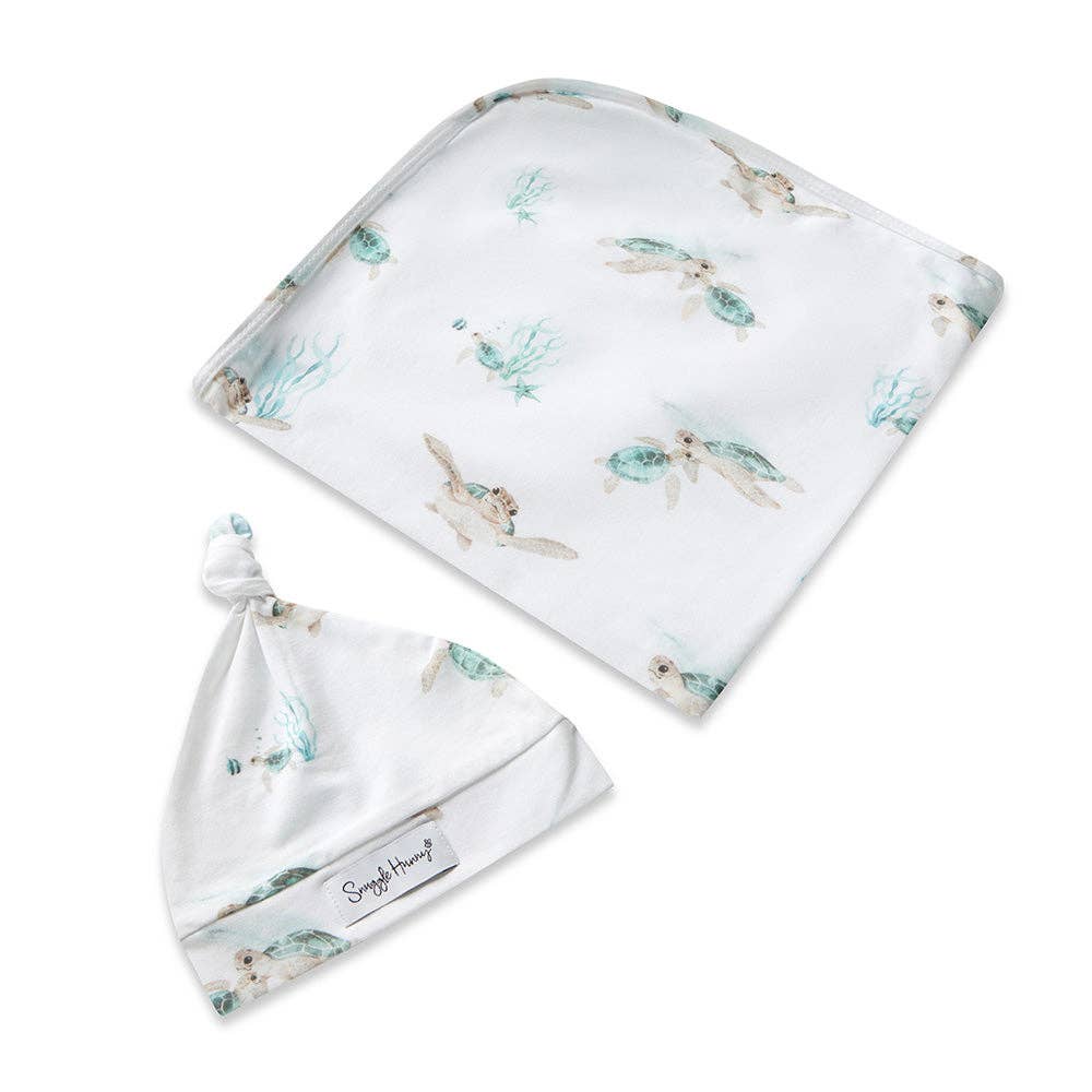 Snuggle Hunny - Turtle Organic Jersey Wrap & Beanie Set