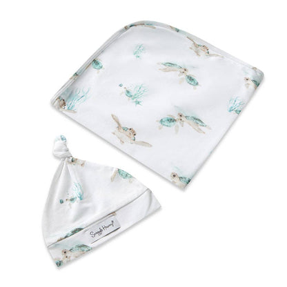 Snuggle Hunny - Turtle Organic Jersey Wrap & Beanie Set
