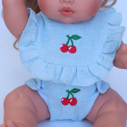 SALLI COLLECTIVE - Cherry Frilled Bib & Diaper Doll Set 🍒