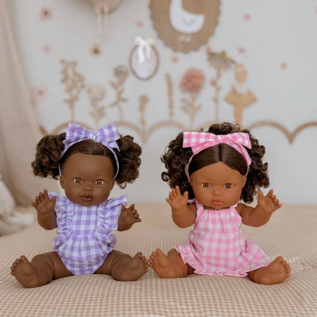 SALLI COLLECTIVE - Lilac Gingham Doll Clothes Doll Romper Outfit for Miniland, Baby Dolls & 38cm Dolls