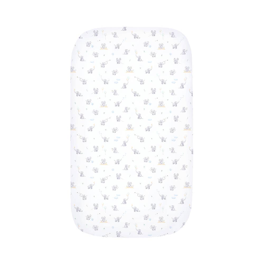 Living Textiles - Organic Port-a-Cot Fitted Sheet - Elephant Playtime