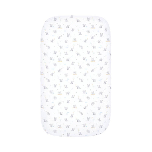 Living Textiles - Organic Port-a-Cot Fitted Sheet - Elephant Playtime