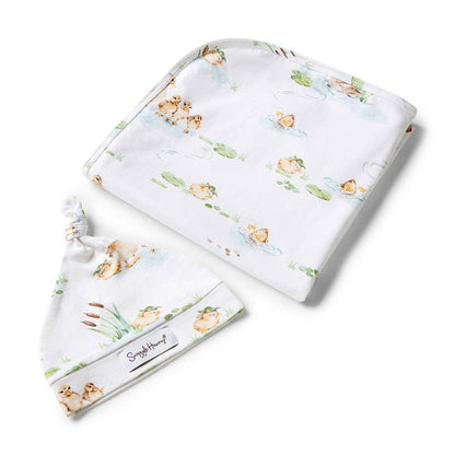 Snuggle Hunny - Duck Pond Organic Jersey Wrap & Beanie Set