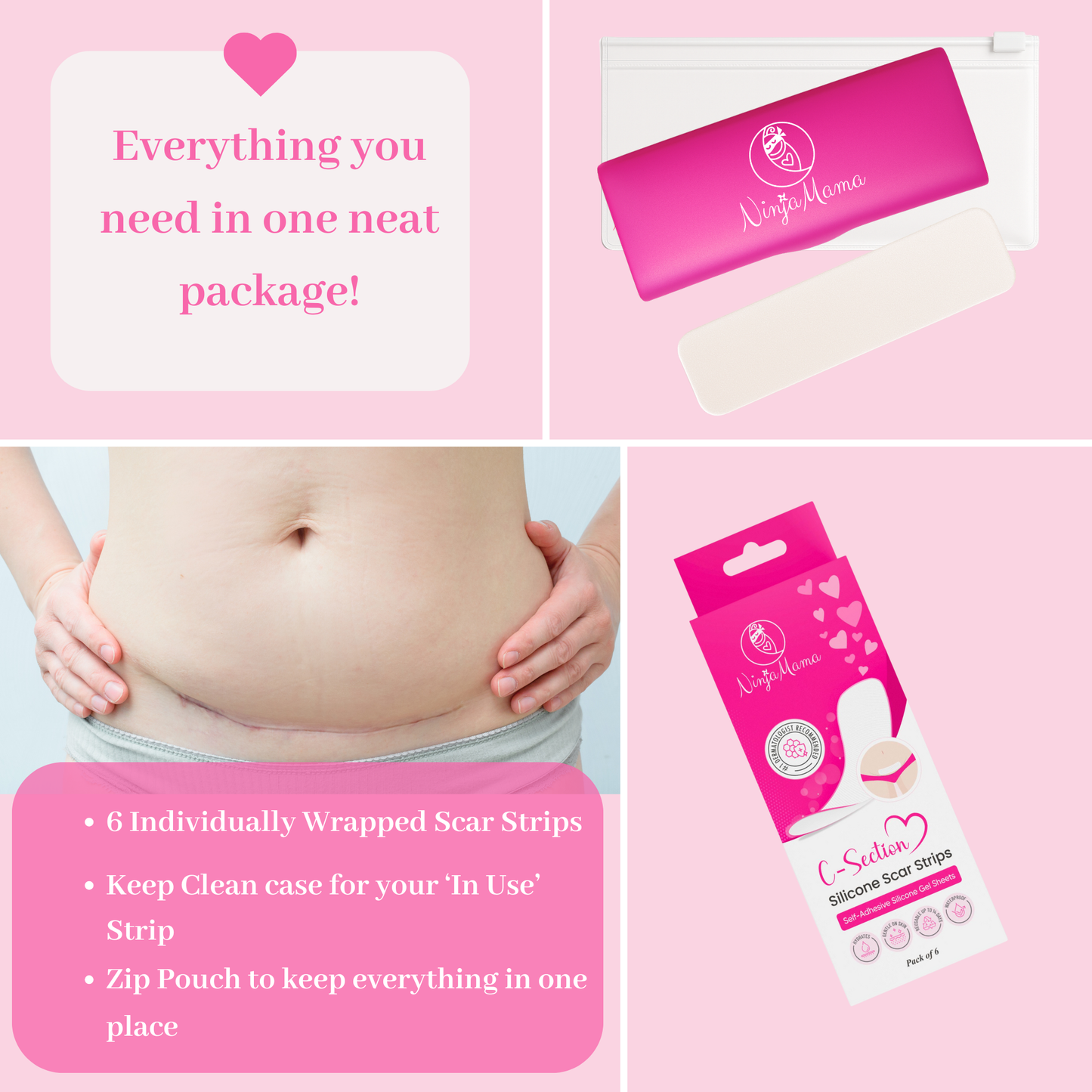 Ninja Mama - Transparent C-Section Silicone Scar Strips - Pack of 6