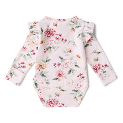 Snuggle Hunny - Birds & Blooms Long Sleeve Organic Bodysuit with Frill