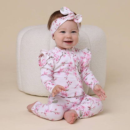 Snuggle Hunny - Cherry Blossom Organic Snugglesuit Convertible Romper with Frill