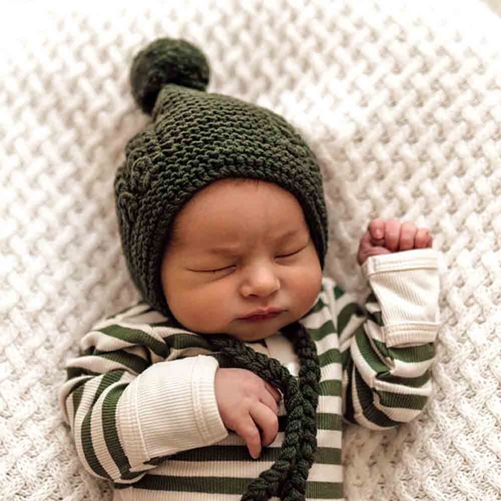 Snuggle Hunny - Olive Merino Wool Bonnet & Bonnets