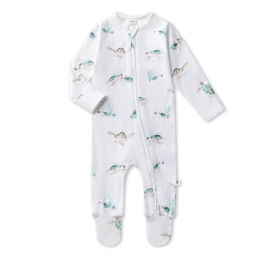 Snuggle Hunny - Turtle Organic Snuggle Sleepsuit Zip Footie