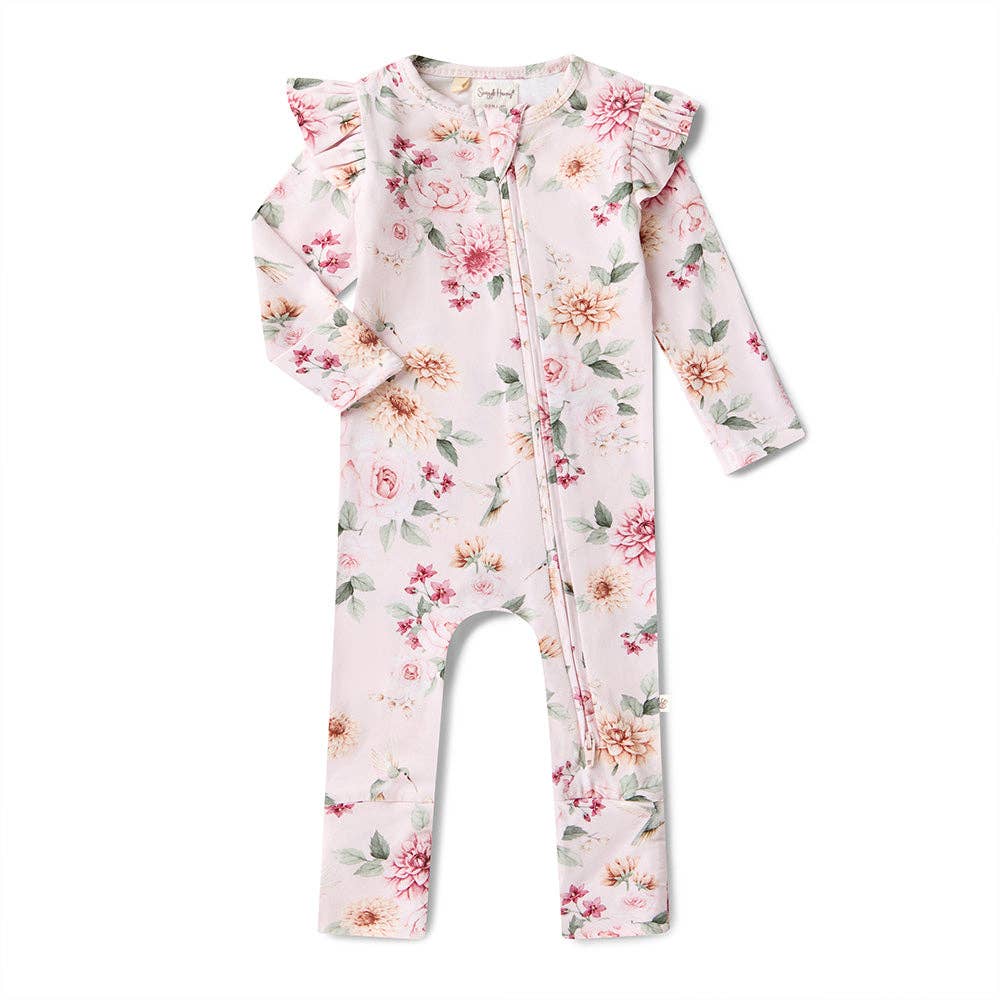 Snuggle Hunny - Birds & Blooms Organic Snugglesuit Convertible Romper with Frill