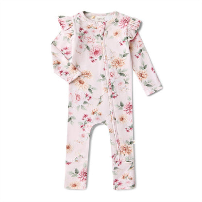 Snuggle Hunny - Birds & Blooms Organic Snugglesuit Convertible Romper with Frill