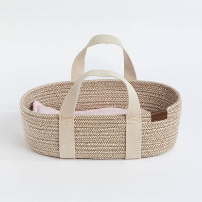 Living Textiles - 100% Cotton Rope Doll Moses Basket - Blush