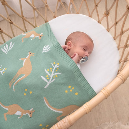 Living Textiles - Australiana Baby Blanket - Kangaroo/Green