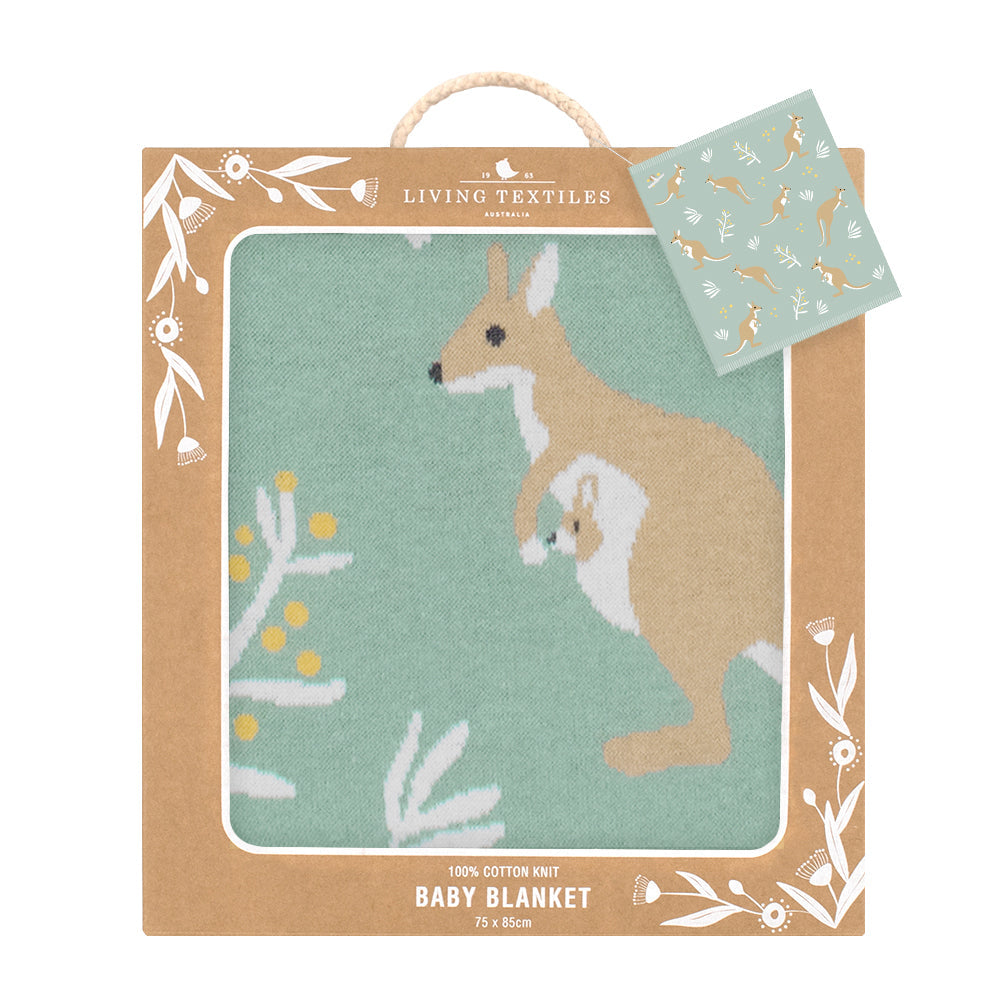 Living Textiles - Australiana Baby Blanket - Kangaroo/Green