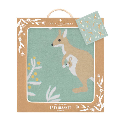 Living Textiles - Australiana Baby Blanket - Kangaroo/Green