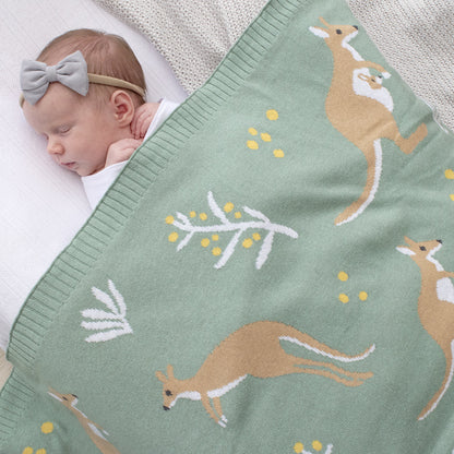 Living Textiles - Australiana Baby Blanket - Kangaroo/Green