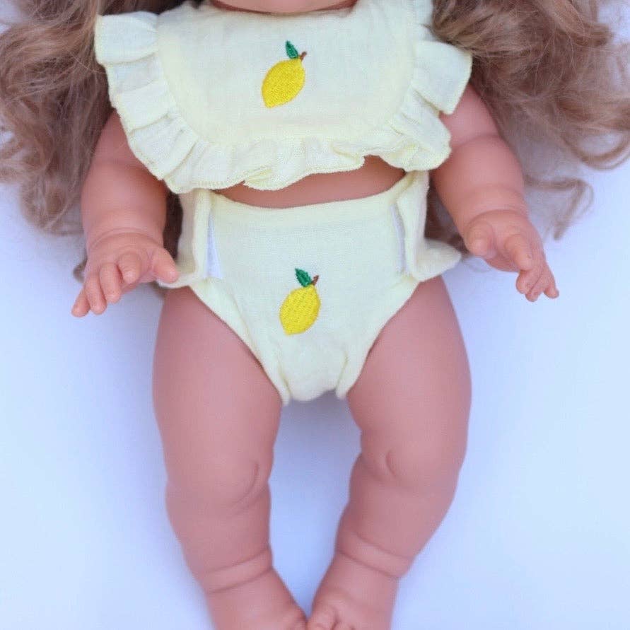 SALLI COLLECTIVE - 🍋 Lemon Frilled Bib & Diaper Doll Set