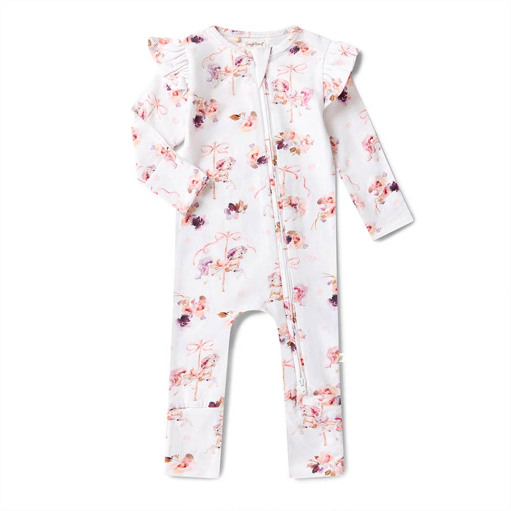 Snuggle Hunny - Carousel Organic Snugglesuit Convertible Romper with Frill