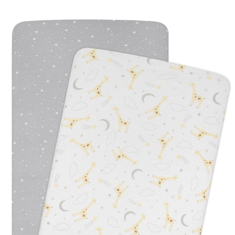 Living Textiles - 2pk Bedside Bassinet Fitted Sheets - Noah/ Grey Stars