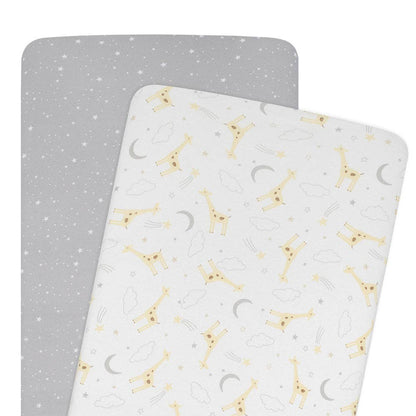 Living Textiles - 2pk Bedside Bassinet Fitted Sheets - Noah/ Grey Stars