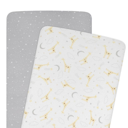 Living Textiles - 2pk Bedside Bassinet Fitted Sheets - Noah/ Grey Stars