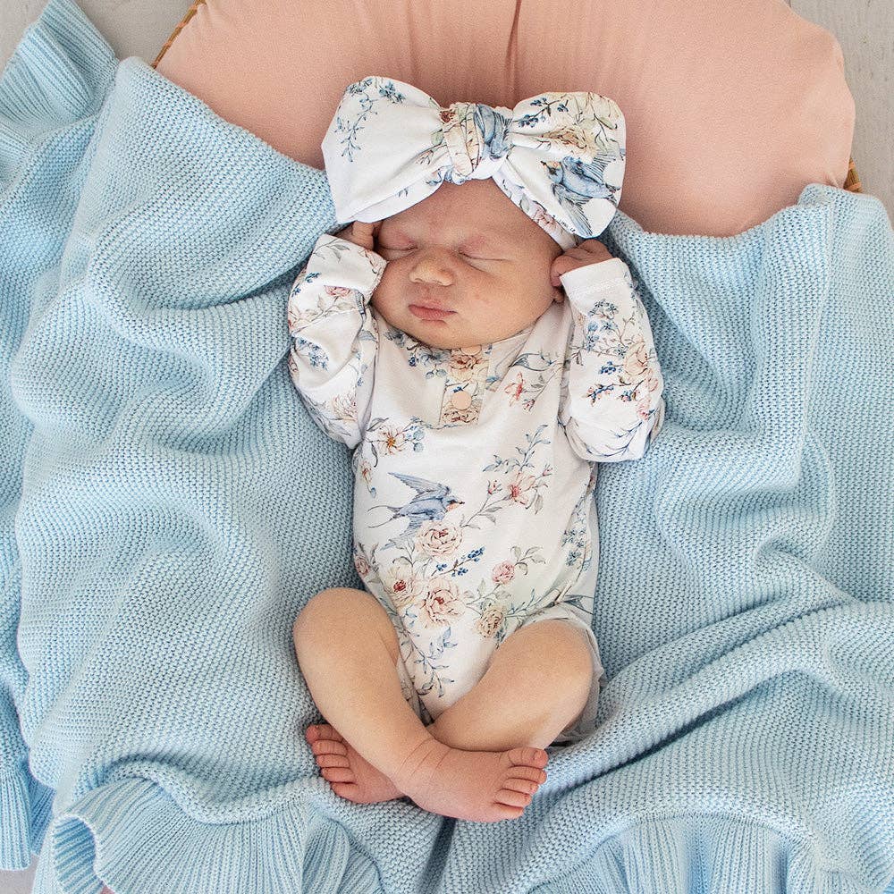 Snuggle Hunny - Sweet Swallows Long Sleeve Organic Bodysuit with Frill