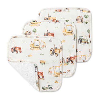 Snuggle Hunny - Diggers & Tractors Organic Wash Cloths - 3 Pack