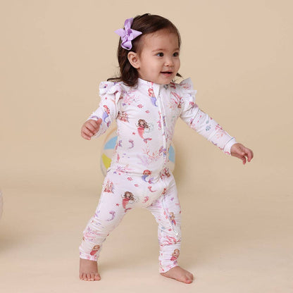 Snuggle Hunny - Mermaid Organic Snugglesuit Convertible Romper with Frill