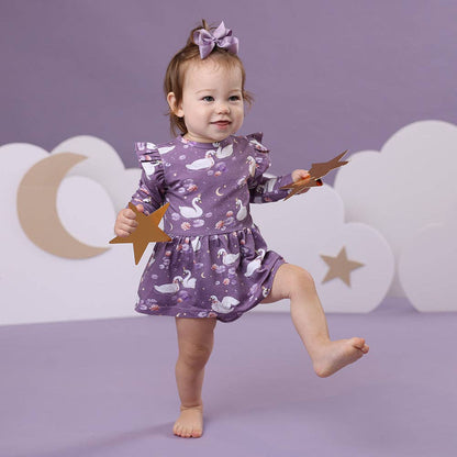 Snuggle Hunny - Midnight Swan Long Sleeve Organic Dress