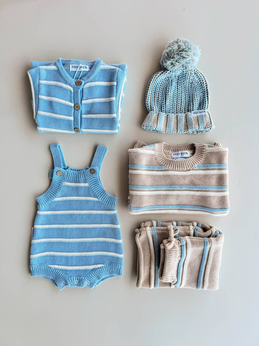 FRECKLES the label - Raised Stripe Knit SET  | Oat/Arctic/Snow