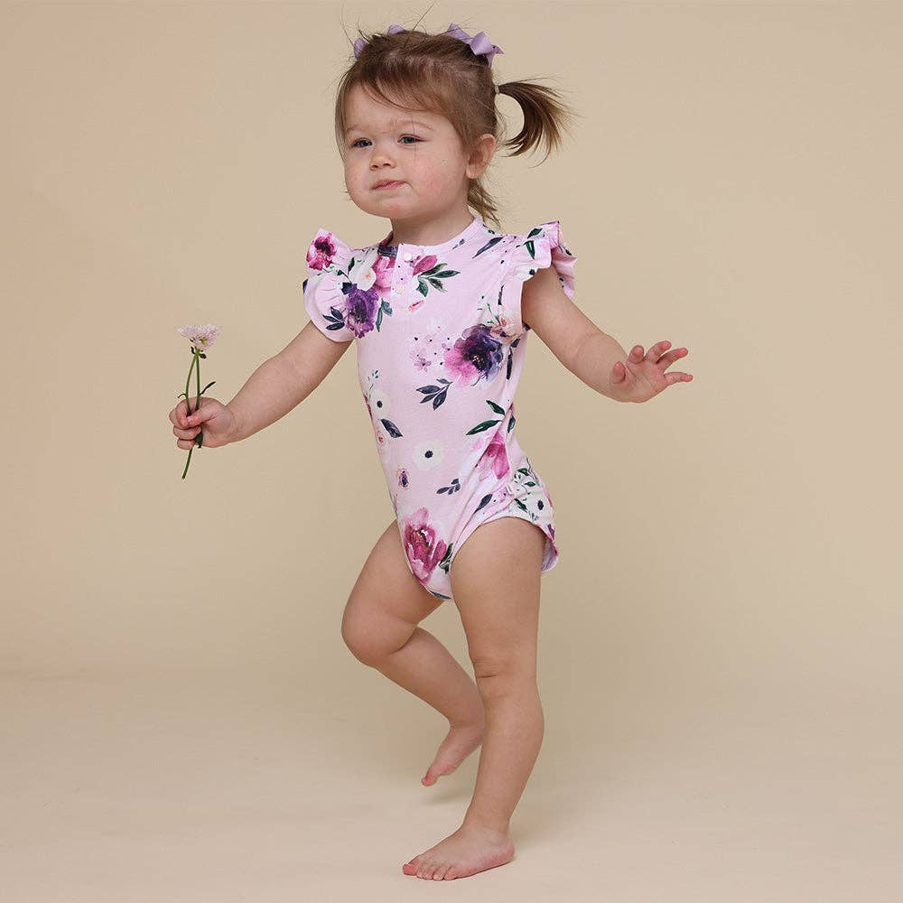 Snuggle Hunny - Floral Kiss Short Sleeve Organic Bodysuit with Frill